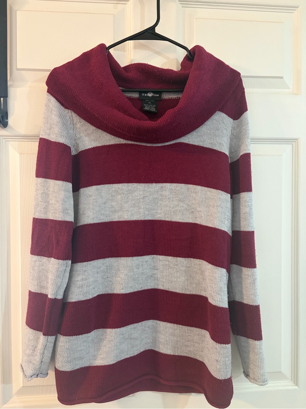 It’s Our Time Burgundy & Gray Striped Cowl Neck Sweater XL